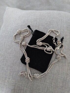 Ralph Lauren RLL Knot Silver Tone Necklace 35" Length